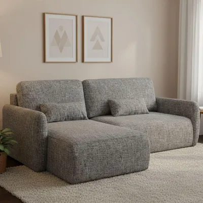 Produktbild von Pagno - Schlafsofa mit Ottomane, 207x148 cm Grau, Stauraum