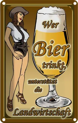 Produktbild von vianmo Blechschild 30x20 cm Pinup wer Bier trinkt unterstützt Land Pin Up Spruch Zitat