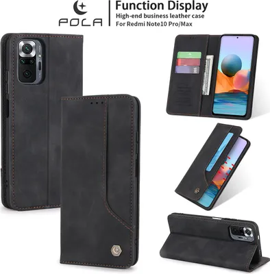 Produktbild von Redmi Note 10 Pro Hülle, LaimTop Retro Kunstledertasche Schutzhülle mit Kartenfach Standfunktion für Xiaomi Redmi Note 10 Pro / Note 10 Pro Max Schwarz