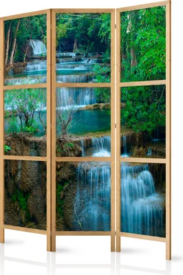 Produktbild von Paravent Wasserfall Natur 135x171 cm - 3-teilig - einseitig - eleganter Sichtschutz - Raumteiler - Trennwand - Raumtrenner - Holz - Design Motiv - Deko - Japan c-B-10008-z-b