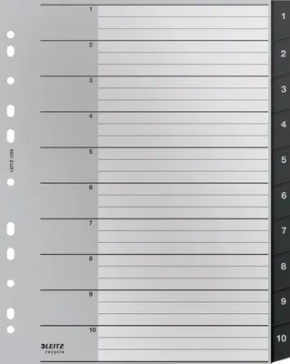 Produktbild von Leitz 12080000, Numerischer Registerindex, Polypropylen (PP), Schwarz, Weiß, Porträt, A4 Maxi, 160 g/m²