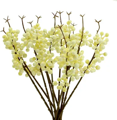 Produktbild von Beerenzweig Creme Deko 30cm - 12 Stück für Hochzeit, Trauergestecke, Kunstblumen, Weihnachtsdeko