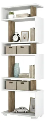 Produktbild von Bücherregal Panopea, Büroregal, Mobiler Buchhalter, Bücherbrett, 60x20h165 cm, Weiß und Walnuss