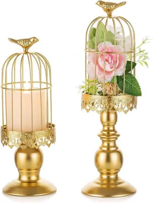 Produktbild von Famanu Vogelkäfig Kandelaber Gold Shabby Chic - Set von 2 für Kerzen