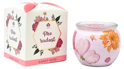 Obrázek produktu pro ARÔME Svíčka 90 g, ve skle a flower boxu, Pro radost, Sweet Rose