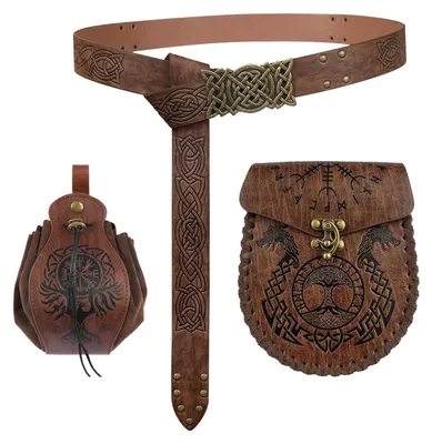 Produktbild von Solidchoice – 3-teiliges mittelalterliches, geprägtes Gürteltaschen-Set aus Kunstleder