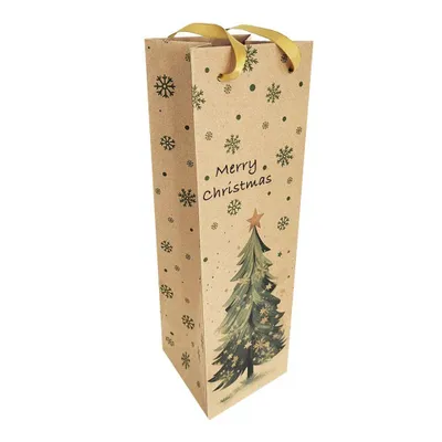 Produktbild von 2474U Weihnachts-Flaschentüten aus Kraftpapier, Naturbraun mit Satinband, "Merry Christmas" & Tannenbaum