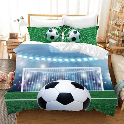 Produktbild von Omgoods – Fußball-Bettbezug 135 x 200 cm für Kinder, mit 2 Kopfkissenbezügen