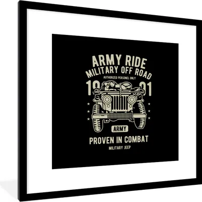 Produktbild von MuchoWow® MuchoWow® Gerahmtes Poster Mancave - Armee - Auto - Retro 40x40 cm - Poster mit zchwarzem Bilderrahmen - Poster - Plakat im Rahmen
