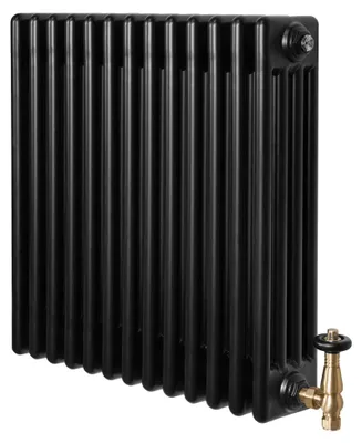 Immagine prodotto di Radiatore a elementi tubolari a 4 colonne con valvole termostatiche cromate – 600 mm x 605 mm – Colore nero