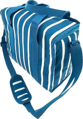 Immagine prodotto di Borsa frigo compatta - 30 x 15 x 25 cm - 11 litri - Con 2 maniglie e tracolla regolabile - Blu e bianco