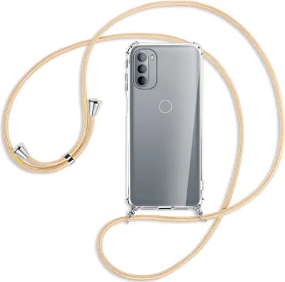 Produktbild von Handykette Backcover-Schutzhülle mit Band (Metall silberfarben) für Motorola Moto G31, Moto G41 - Goldkordel