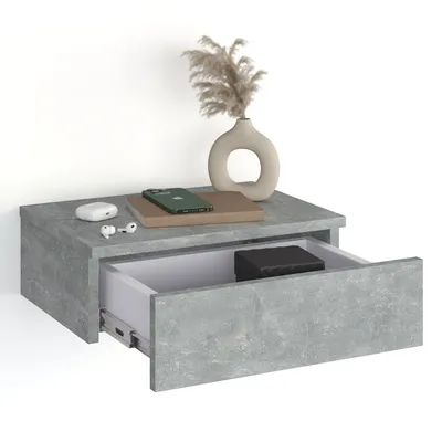 Produktbild von KOMTO Wandregal mit Schublade Beton - Nachttisch Hängend Nachttisch Wandmontage Wandschublade Nachtschrank Hängend | Monaco 46 x 30 x 15 cm