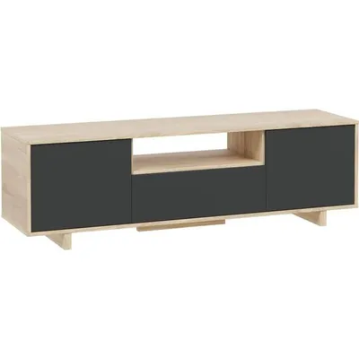 Obrázok produktu pre ZAIRA TV skrinka - antracit a dub melamín - 3 dvierka - 150 x 41 x 46 cm