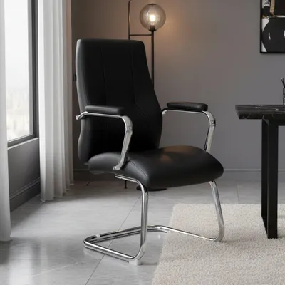 Produktbild von Bürostuhl Dmoncin, Wartezimmerstühle mit Armlehnen, Ergonomischer Wartezimmerstuhl, 61x58h101 cm, Schwarz