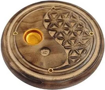 Produktbild von Yin Yang - Blume des Lebens Holz rund 10 cm, Räucherstäbchenhalter