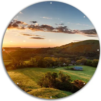 Produktbild von Wallario rundes Outdoor-Poster für Garten oder Balkon, Motiv Schlosspanorama in England bei Sonnenaufgang, 60 cm Durchmesser