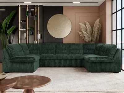 Produktbild von Sofa XXL U-Form Beige, Wohnlandschaft U Form mit Schlaffunktion, Sofa mit Schlaffunktion, Schlafsofa, Wohnzimmer Couch mit schlaffunktion - Comodo U - Grün Cord