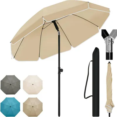 Produktbild von WOLTU Sonnenschirm rund Taupe 135cm höhenverstellbar 167-203cm UV-beständig 45° knickbar aus Metall und Polyestergewebe mit 8 Rippen und 2 Stangen leicht zu öffnen und schließen zum Stecken in Boden oder Sand ohne Ständer