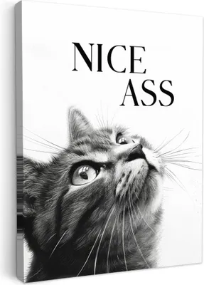 Produktbild von MuchoWow® - Leinwandbilder - Katzen - Netter Arsch - Zitat - Schwarz und weiß - Sprichwörter, Wandbild, Wanddeko Bilder Wohnzimmer, 60x80 cm