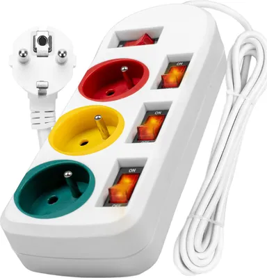 Zdjęcie produktu dla Listwa zasilająca Vayox VA0400 1,5 m, 3-drożna, 4 przełączniki, biała