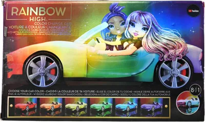 Produktbild von Rainbow High Colour Change Car, Cabrio mit 8-in-1-LED-Leuchten, beweglichen Rädern, Sicherheitsgurten und Lenkrad - buntes Fahrvergnügen - Geschenk und Sammelobjekt für Kinder ab 6 Jahren