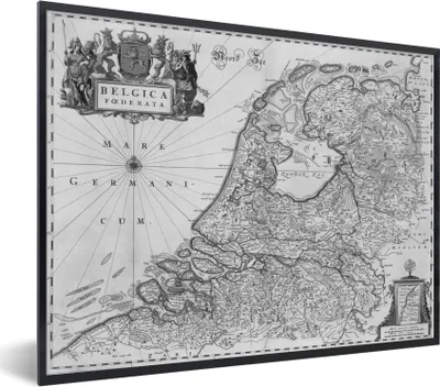 Produktbild von MuchoWow® MuchoWow® Gerahmtes Poster Schwarz-weiße Karte der Niederlande 40x30 cm - Poster mit zchwarzem Bilderrahmen - Kunstposter - Wanddekorationen