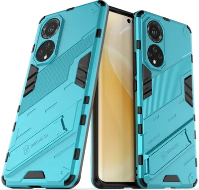 Two blue phone cases are displayed diagonally against a white background, with one case partially obscuring a phone.