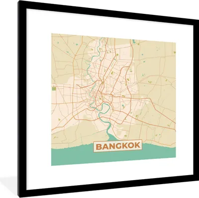 Produktbild von MuchoWow® Gerahmtes Poster Bangkok - Karte - Vintage - Stadtplan 40x40 cm - Poster mit Schwarzem Bilderrahmen Wandposter Rahmen Foto Bilder - Poster - Plakat im Rahmen