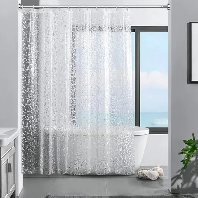 Image de Ecooe Rideau de douche 3D Motif pierre Transparent Imperméable Anti-moisissure 180x180cm 12 anneaux
