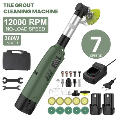 Immagine prodotto di Dispositivo per la pulizia delle fughe delle piastrelle - Pulitore multifunzione senza fili - Angolo di 90° - 7 velocità - 12000 giri/min - 360 W - Batteria da 16,8 V inclusa - 1 set