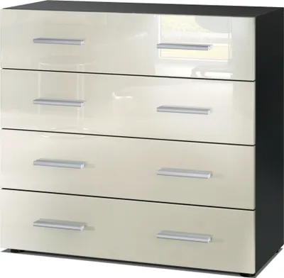 Produktbild von Vladon Sideboard Pavos, Kommode mit 4 Schubladen, Schwarz matt/Creme Hochglanz (76 x 72 x 35 cm)
