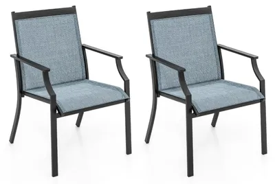 Image de Ensemble de 2 chaises d'extérieur, tissu respirant, structure en métal, bleues