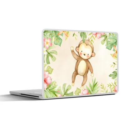 Produktbild von MuchoWow® Laptop Aufkleber Sticker Cover Affe - Blumen - Aquarell 30x22 cm - Laptop-Sticker