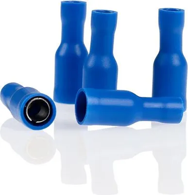 Zdjęcie produktu dla alca® Gniazdo okrągłe w pełni izolowane niebieskie 5.0mm 10szt. 1.5-2.5 mm² AWG 16-14 częściowo izolowane męskie Gniazda okrągłe zaciskane Złącza