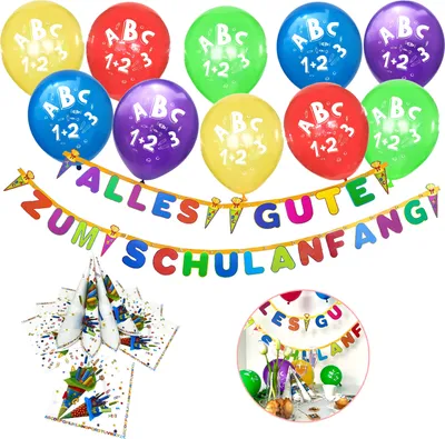Produktbild von Oblique Unique Schuleinführung Schulanfang Einschulung Deko Set - Alles Gute zum Schulanfang Girlande + Luftballons + Servietten