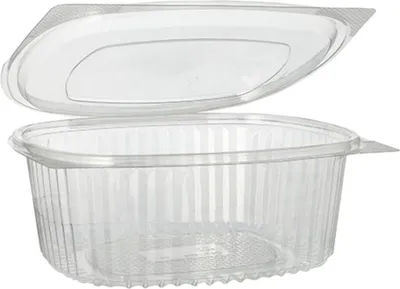 Produktbild von Starpak 50 Feinkost- und Salatschalen mit Klappdeckel, R-PET oval 1000 ml 6,6 cm x 15,8 cm x 18,4 cm klar | Folie (50 Stück)
