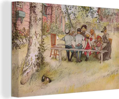 Produktbild von MuchoWow® - Leinwandbilder - Frühstück unter der großen Birke - Carl Larsson, Wandbild, Wanddeko Bilder Wohnzimmer, 90x60 cm
