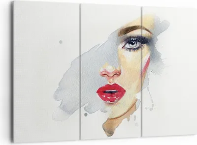 Produktbild von Bild auf Leinwand - Leinwandbild - 3 Teile - Aquarell Frau Mund - 165x110cm - Wand Bild - Wanddeko - Wandbilder - Leinwanddruck - Bilder - Wanddekoration - Leinwand bilder - Wandbild - CE165x110-4891