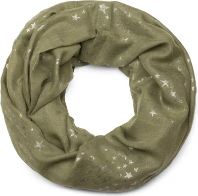 Produktbild von styleBREAKER Damen Loop Schal mit Metallic Sterne Print | Glitzer Schlauchschal ca. 89 x 75 cm | Leichter Rundschal für Frühjahr & Herbst