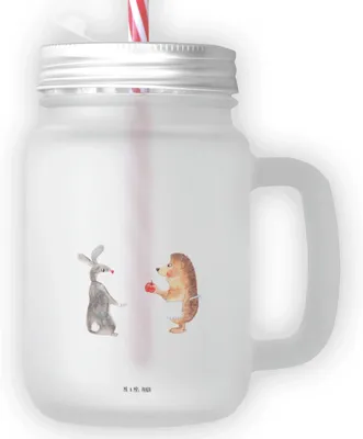Produktbild von Mr. & Mrs. Panda Glas Hase Igel - Transparent - Geschenk, Becher mit Deckel, Herzschmerz, Cocktailglas, und, Trinkgefäß, Liebe Spruch, Schraubdeckel, Trösten