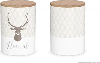 Produktbild von La Vida Vorratsdose Gipfelgrüße Heimat Porzellan mit Bambusdeckel weiß creme braun 11x16cm