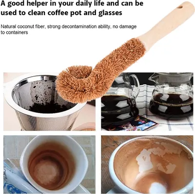 Produktbild von Kokosfaserbürste, langer Holzgriff, Reinigungsbürste für Flaschen, Kaffeekannen, Gläser