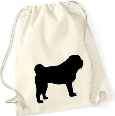 Produktbild von Huuraa Turnbeutel Mops Silhouette 12 Liter Natural Baumwolle Rucksack Geschenkidee