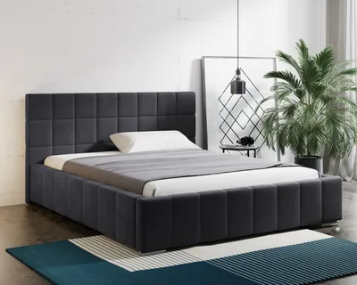 Produktbild von Polsterbett mit Bettkasten Tres, Bett für Schlafzimmer, Metallrahmen mit Lattenrost (Stoff: kronos 22 - grau, Große: 160x200 cm)