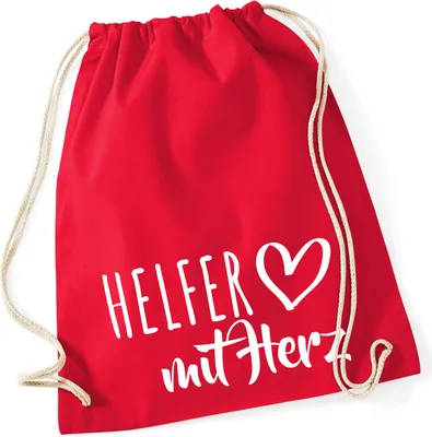 Produktbild von Huuraa Turnbeutel Helfer mit Herz 12 Liter Classic Red Baumwolle Rucksack Geschenkidee