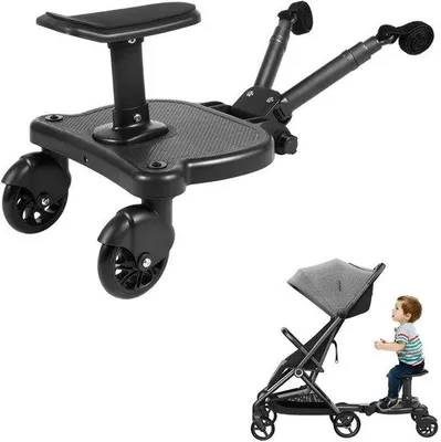Productafbeelding van Buggy Board met Zitje - Universele Voetsteun voor Kinderwagen - Zwart