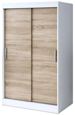 Zdjęcie produktu dla Szafa przesuwna 120x200cm - Biały Mat / Dąb Sonoma - Szafa przesuwna GOLD - z 5 półkami i 2 drążkami