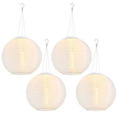 Produktbild von 4er Set LED Solar Außen-Hängeleuchte, Lampion weiß, D 30 cm