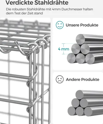 Obrázek produktu pro SONGMICS drátěný koš gabion, 100 x 90 x 30 cm, kovový koš na kameny, sada 3 kusů